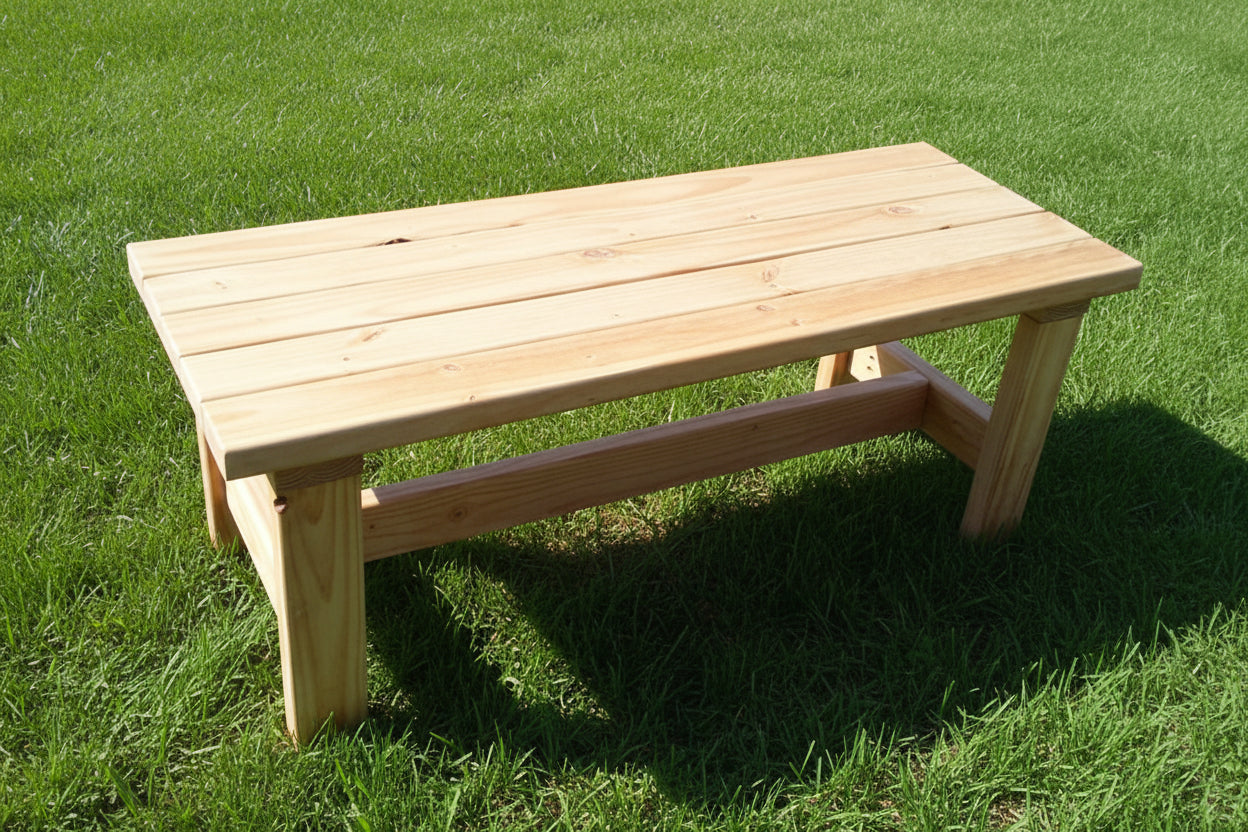Wooden bench on a grassy area